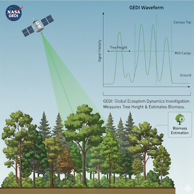 GEDI footprints, canopy height and biomass